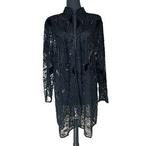 Vintage Tan Chho Pure Silk Black Sequined Beaded Kimono Jacket Size 1X